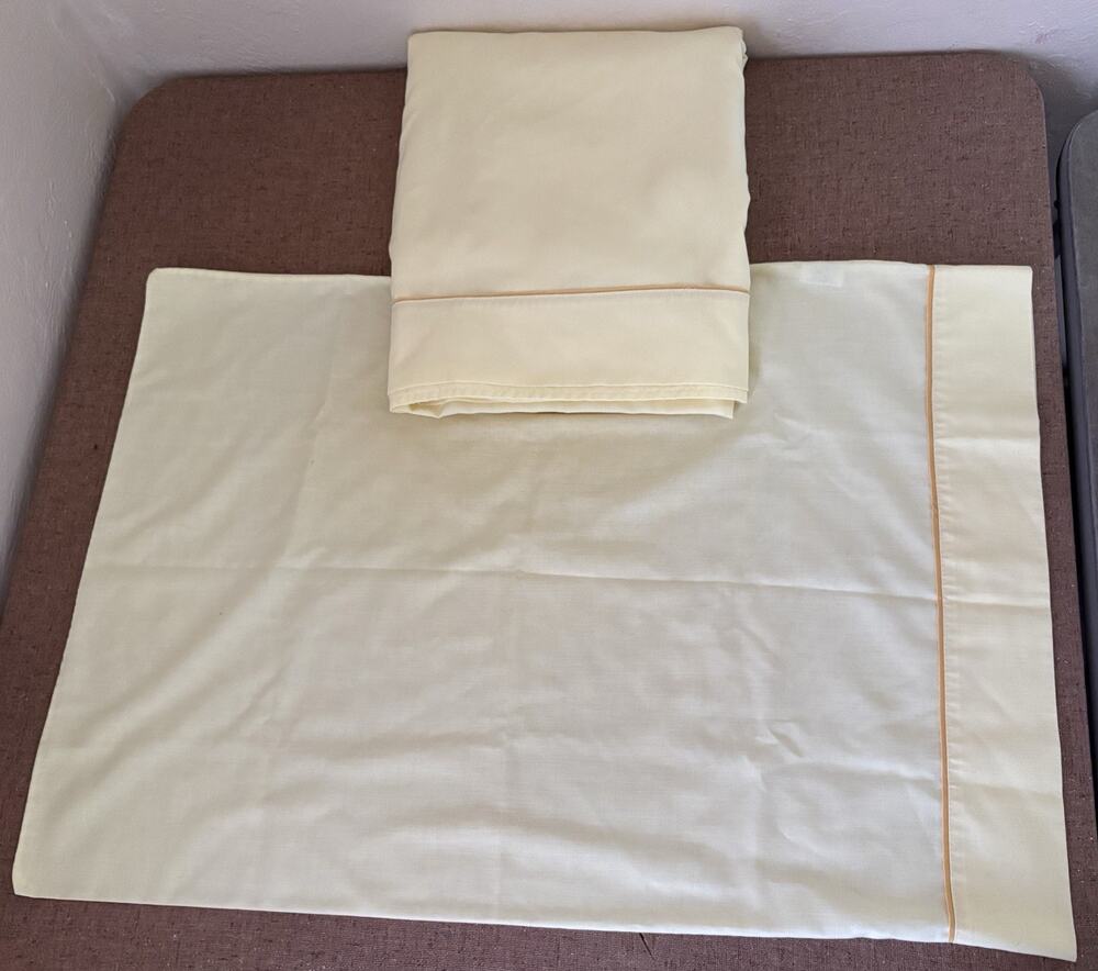 Vintage Flat Sheet + Pillowcase Yellow Muslin Cotton Blend Sears Full Double Sz